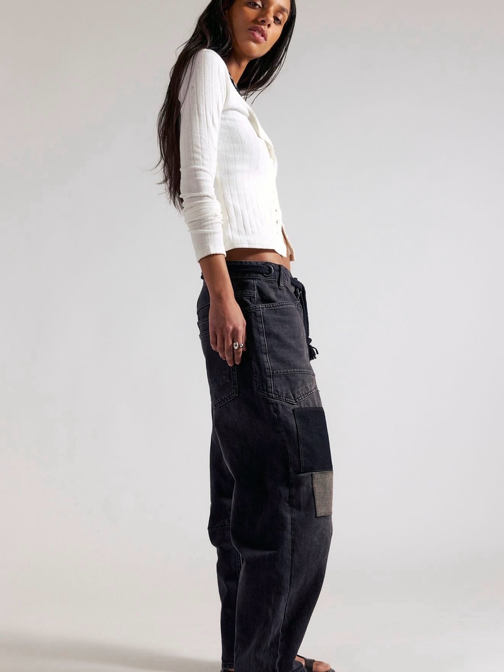 NWOT Free People We The Free Moxie Pull On Denim Barrel Night Hawk Black Size 31 - Picture 2 of 7